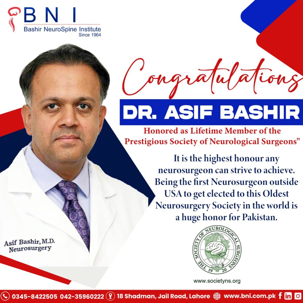 Dr. Asif Bashir honored as Lifetime Member of Society of Neurological Surgeons in USA